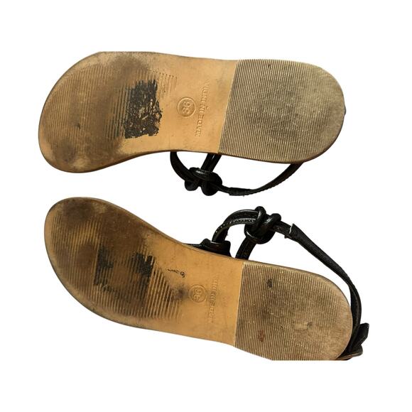 Office Girl Black Leather Thong Sandals - Picture 7 of 7